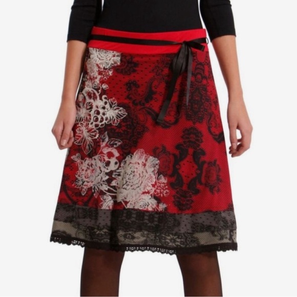 Desigual Dresses & Skirts - Desigual Sacha Red and Black Lace Skirt ~ $4.99 shipping applied :>!!